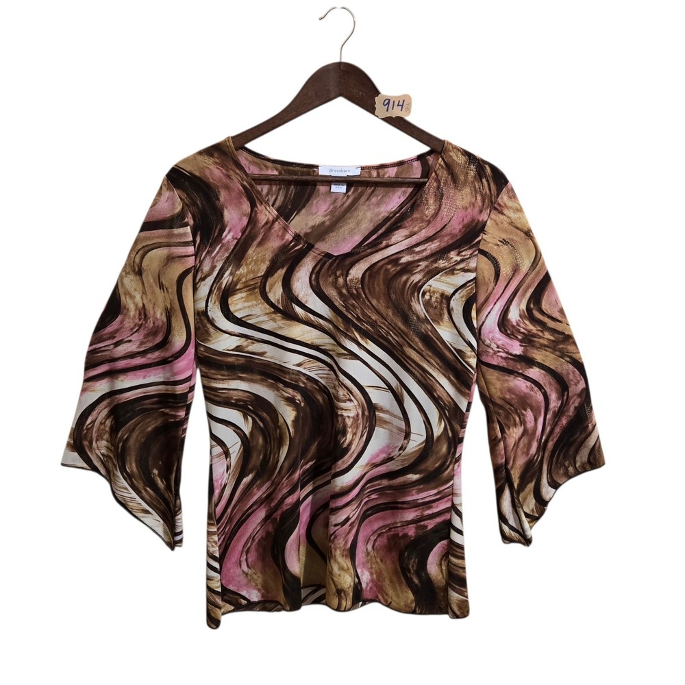 Dressbarn Women's Vintage Top Size M Pink Brown Gold‎ Metallic Y2K 90s USA Made
